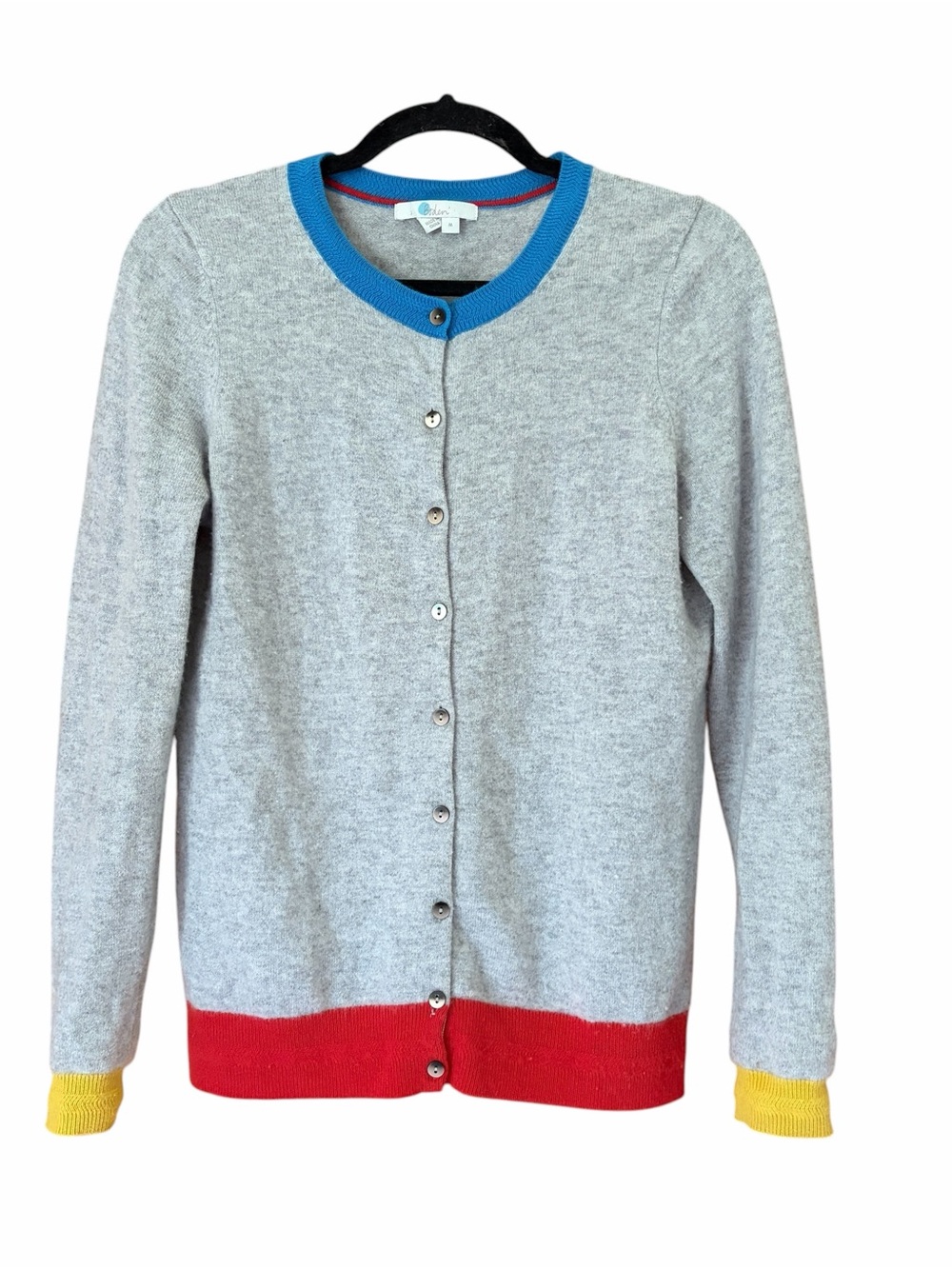 Boden Cashmere Button-Front Cardigan Sweater with Color-Block Trim
